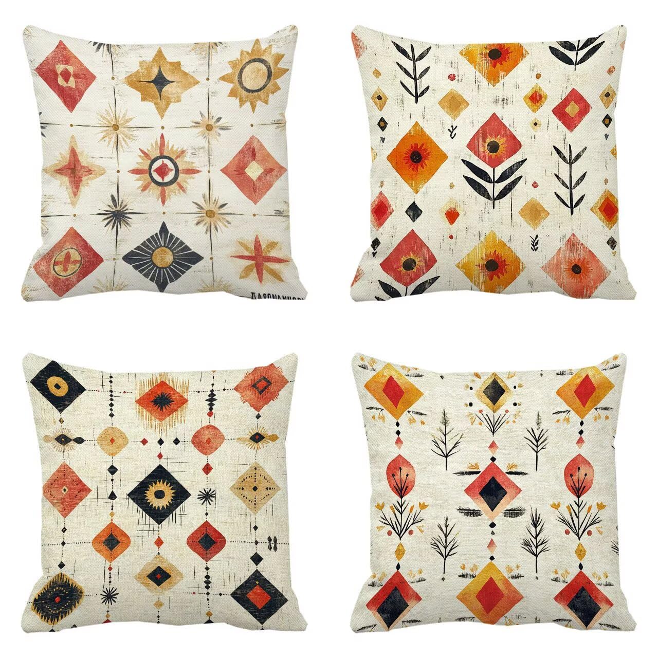 Housse canapé souvenir doux respirant lot de 4 coussins carrés crème bohême m-429