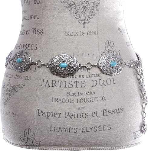 Miniatura 2 de beltiscool Cinturón de cadena ovalada de piedra azul turquesa occidental para mujer