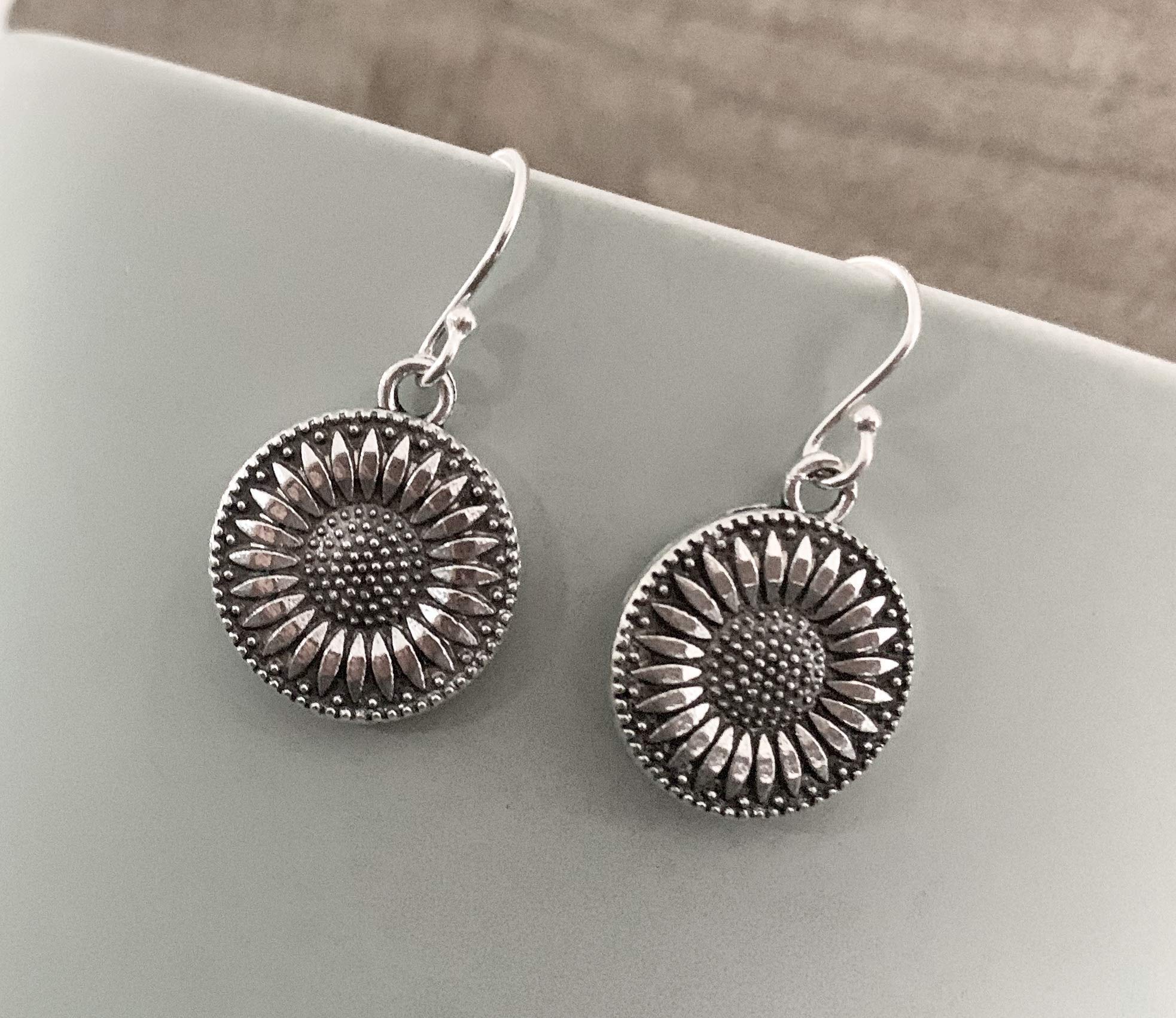 Sunflower on Sterling Silver Earrings