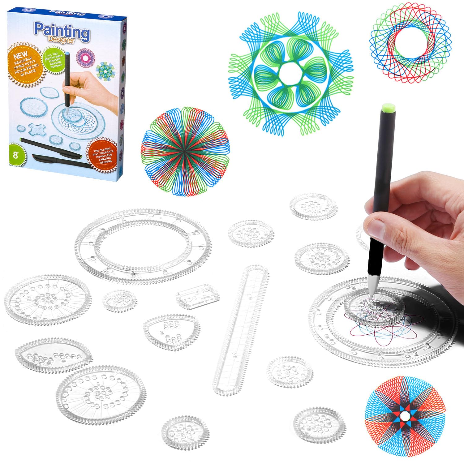 LEAZZLESpirograph, 28 Pieces Ruler Kit Drawing Gears, Spirograph for Children Creative Kit, Children's Drawing Kit, Spiral Set, Spirograph for Adults, Creative Game Mandala