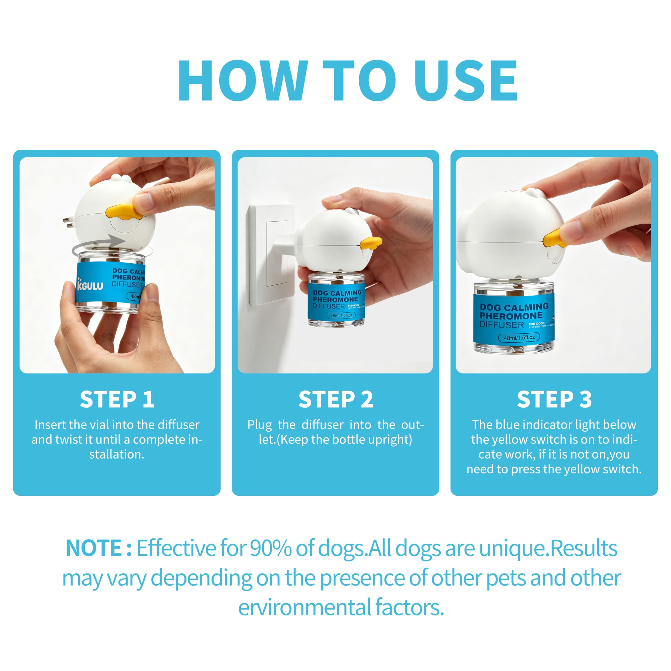 Diffuseur de Phéromones Apaisant pour Chien, Kit 1 Diffuseur + 2 Recharges 48ML, Anti-Stress et Anti-Anxiété, Réduit Aboiements et Comportements Destructeurs, Effet Continu Jusqu’à 60 Jours, Couvertur