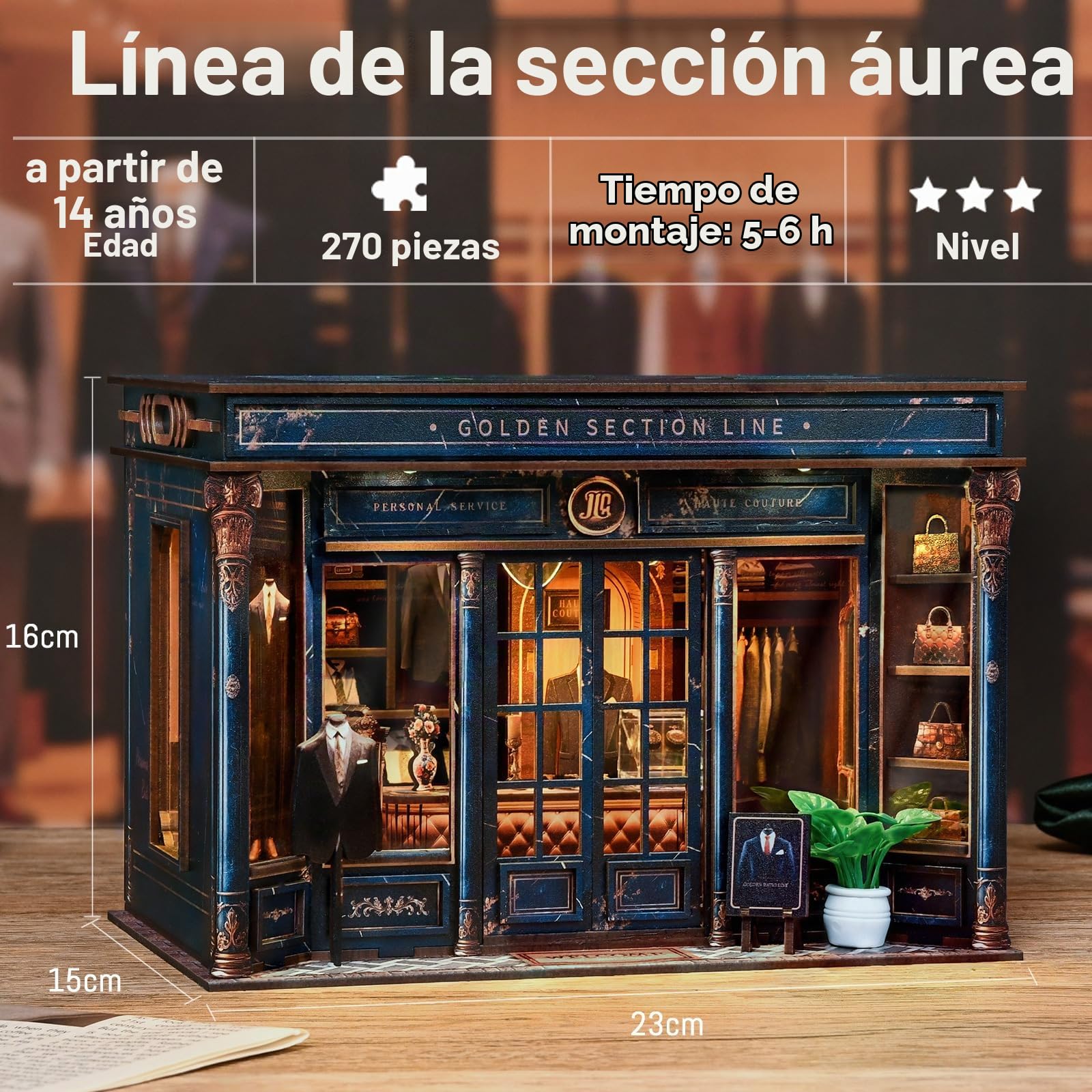 Book Nook Kit,Golden Section Line"Estilo retro de lujo",Kit de casa en Miniatura,puzzle de madera 3D con LED,kit de manualidades para niños y Adultos,Decoración Hogareña y Regalo Original