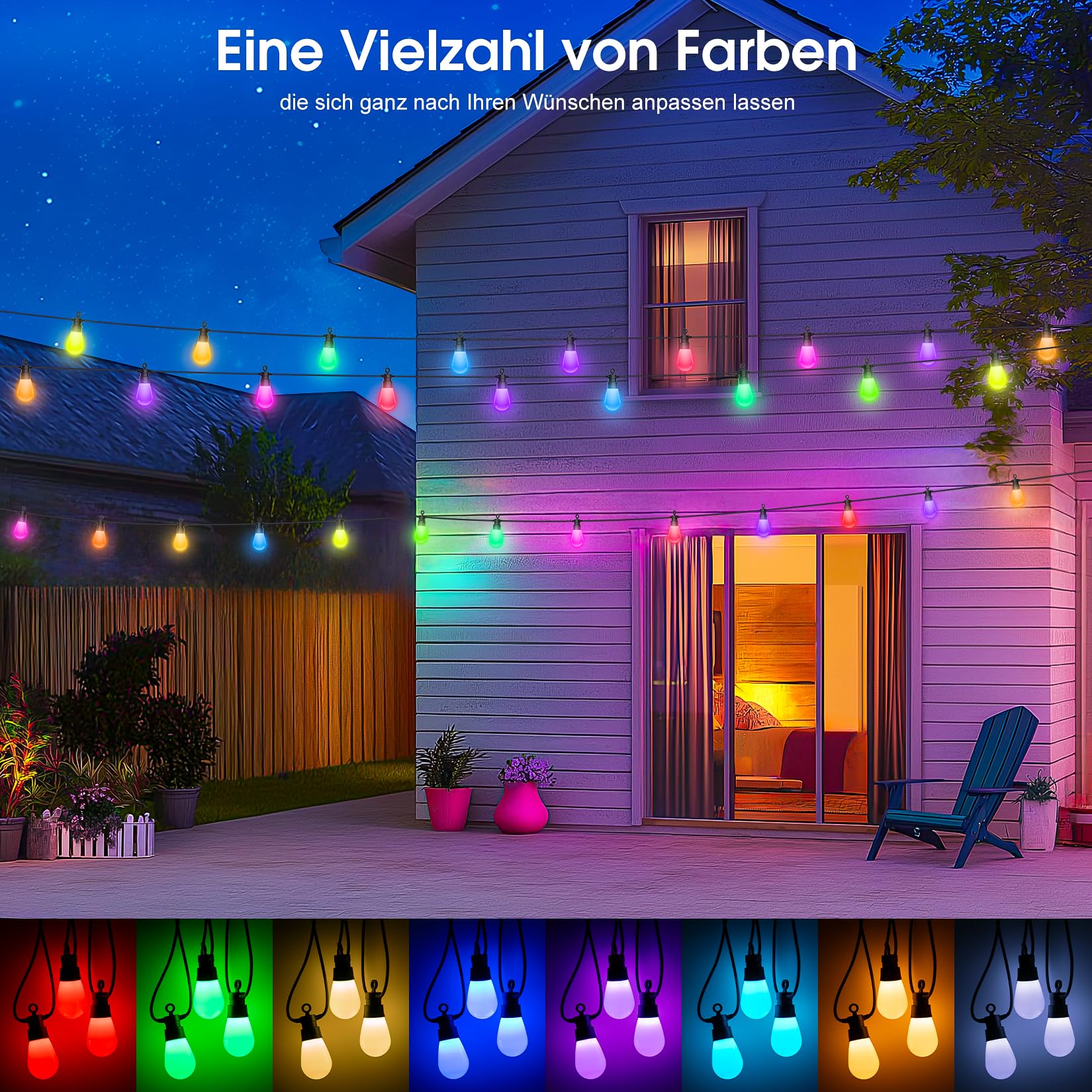 LED Lichterkette Außen 21M Bunt RGB Farbwechsel IP65 Wetterfest Fernbedienung Weihnachten Party Terrasse