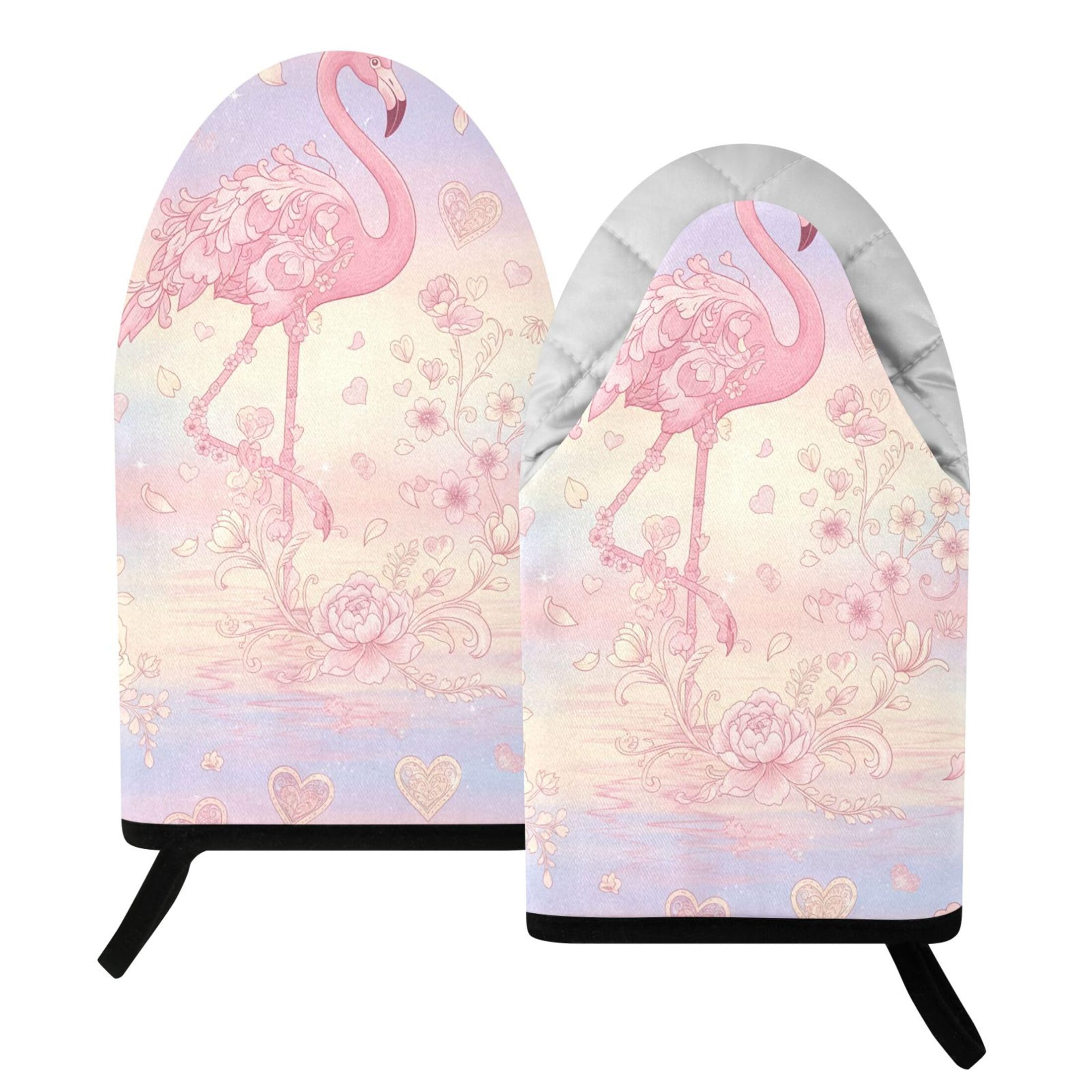 Kutsu Flamingo Oven Mitts for Kitchen, Heat Resistant Cotton Oven Gloves for BBQ Baking Cooking, Breathable Kitchen Essentials, 2 pcs