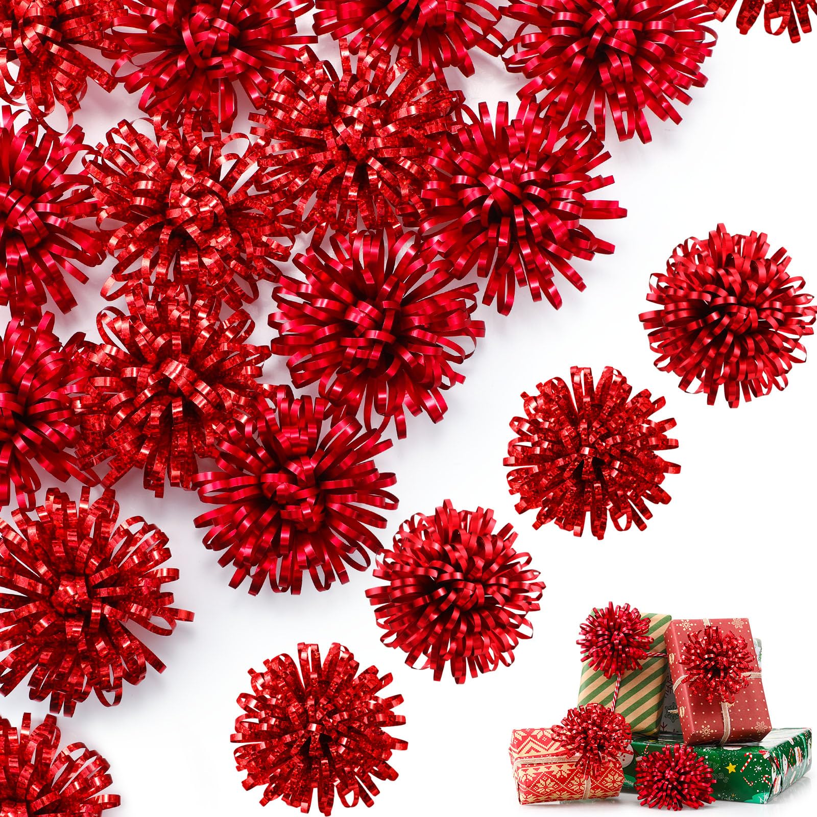 Yunlly 40 Pcs Christmas Bows for Gift Wrapping 4 in Large Christmas Gift Bows Self Adhesive Present Wrap Peel and Stick for Xmas Present Wedding Holiday Decoration(Red)