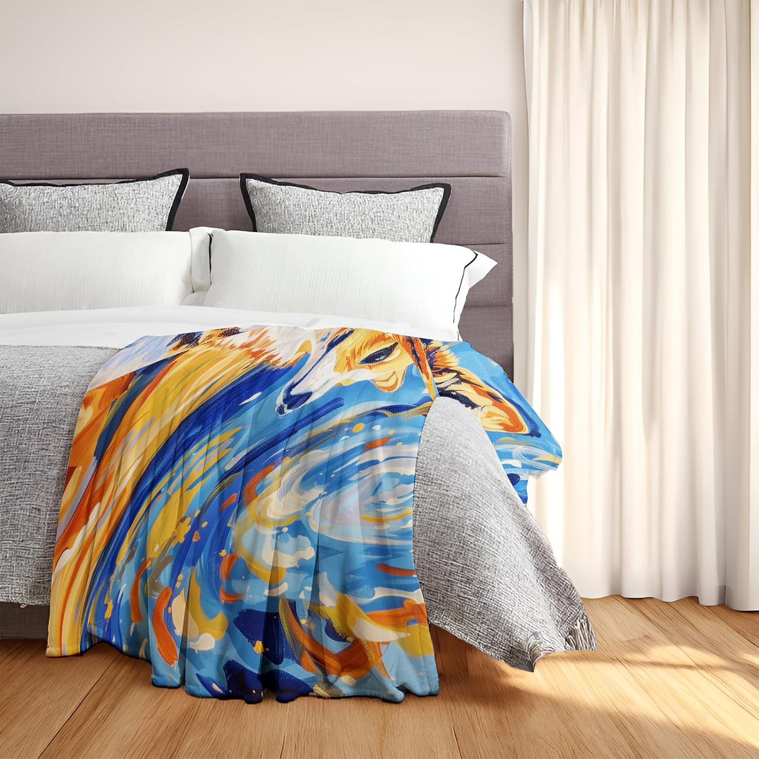 Starry Night Corgi Throw Blanket - Soft, Cozy, Lightweight, and Warm Plush Flannel Perfect for Couch, Office, and Travel - Fluffy, Fuzzy Decorative Blanket for Home 60×80 Inch