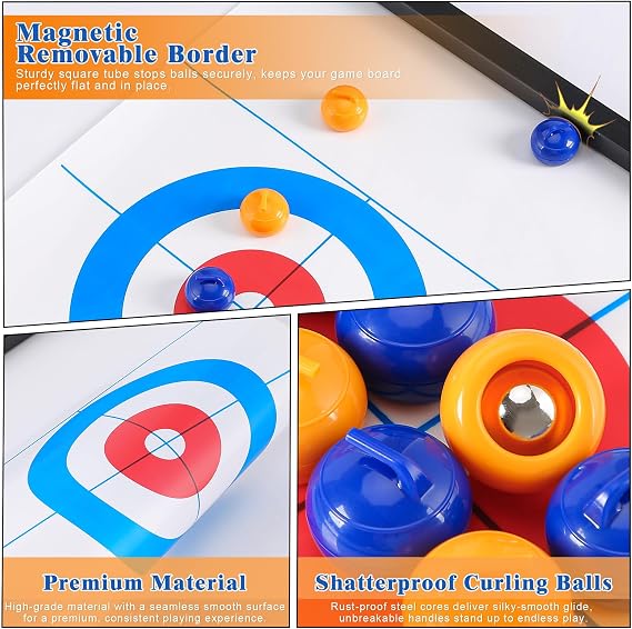 Tabletop Curling Game, Portable Team Board Games, Mini Indoor Curling Game for Adults Teens Friends, Compact Fun Games Easy To Set Up Shuffleboard Table for Travel Home Party Office