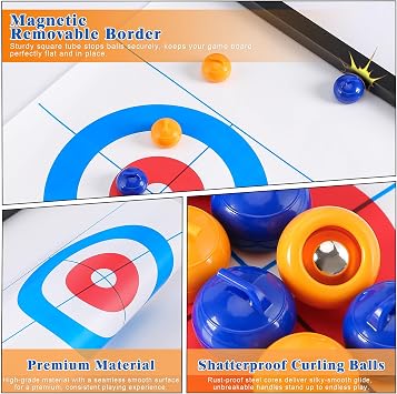 Tabletop Curling Game, Portable Team Board Games, Mini Indoor Curling Game for Adults Teens Friends, Compact Fun Games Easy To Set Up Shuffleboard Table for Travel Home Party Office
