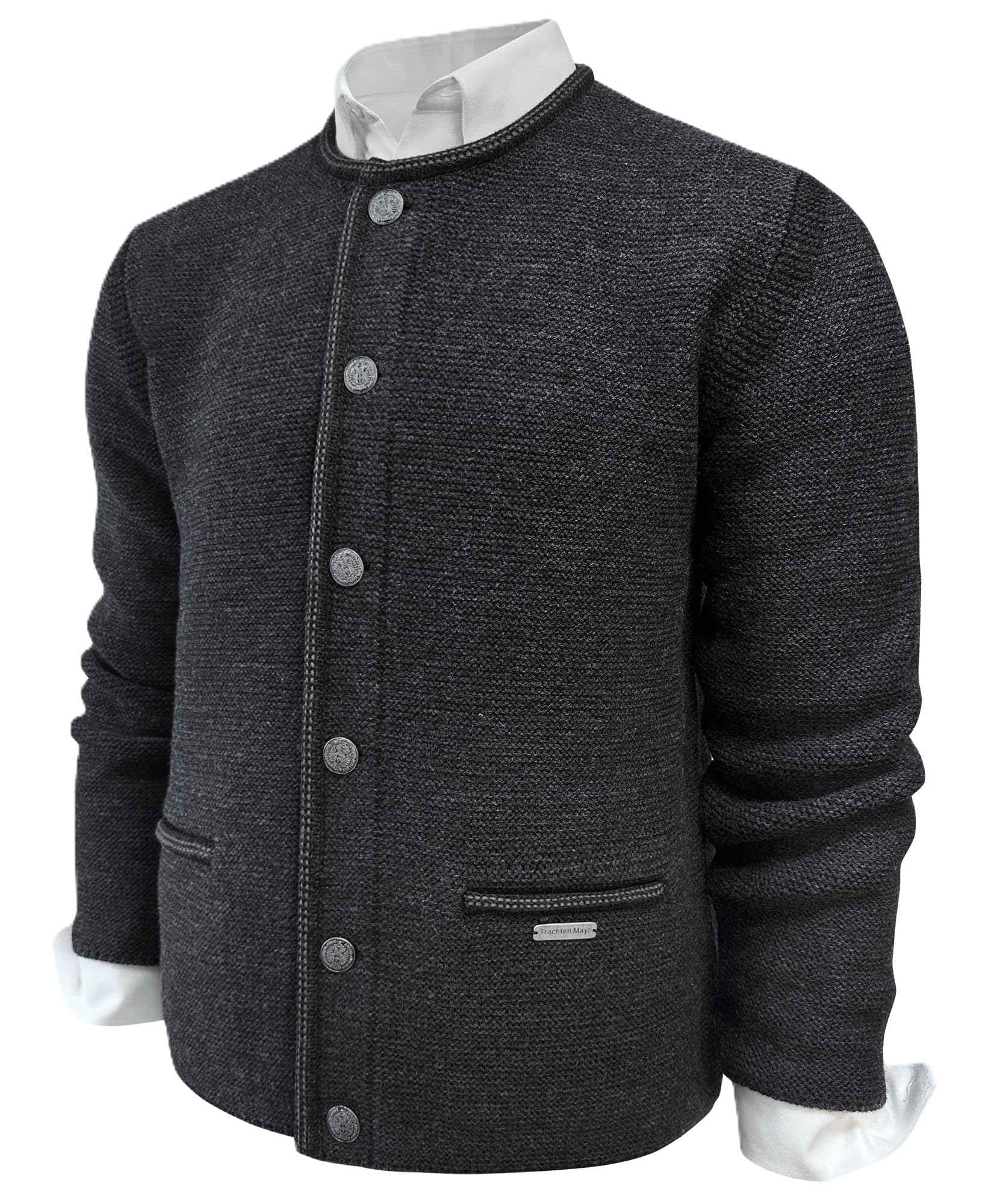 Trachtenjacke Strickweste Janker Strickjacke Wolljacke Strickjanker Herren Trachten Jacke Weste Schurwollmischung Trachtenjanker Strick Trachtenweste waschbar dunkelgrau braun