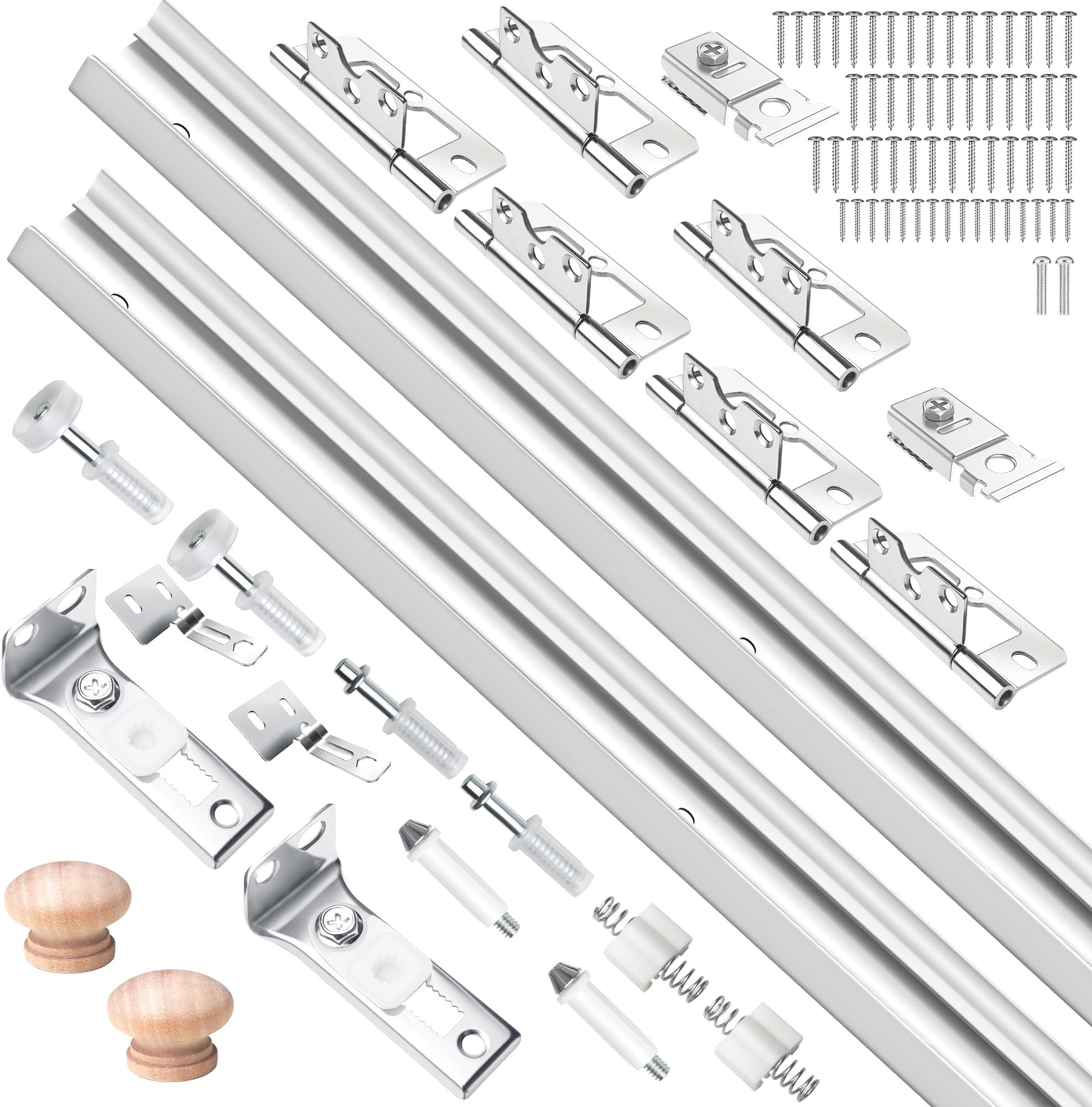 36IN Bi-fold Door Track Kit, 2Kit White Bi-fold Door Hardware kit with Track Closet Door Track Repair Tool Kit Included Full Accessories for Double Door, Folding Door, Accordion Door