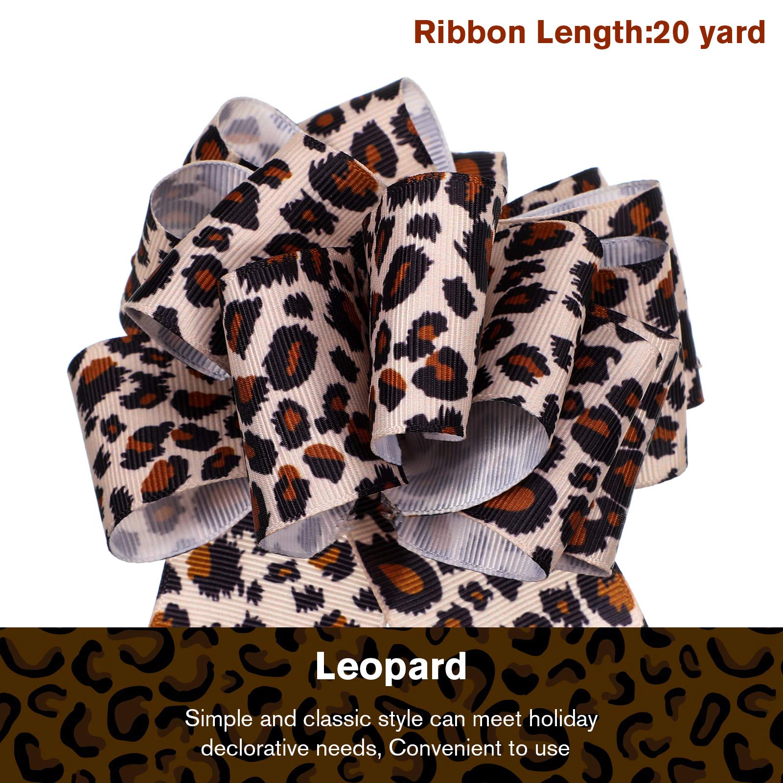 Chuangdi Leopard Print Ribbon 1.5 Inch 20 Yards Cheetah Print Ribbon Grosgrain Christmas Animal Leopard Craft for Hair Bows Headbands Making and Craft Wrapping