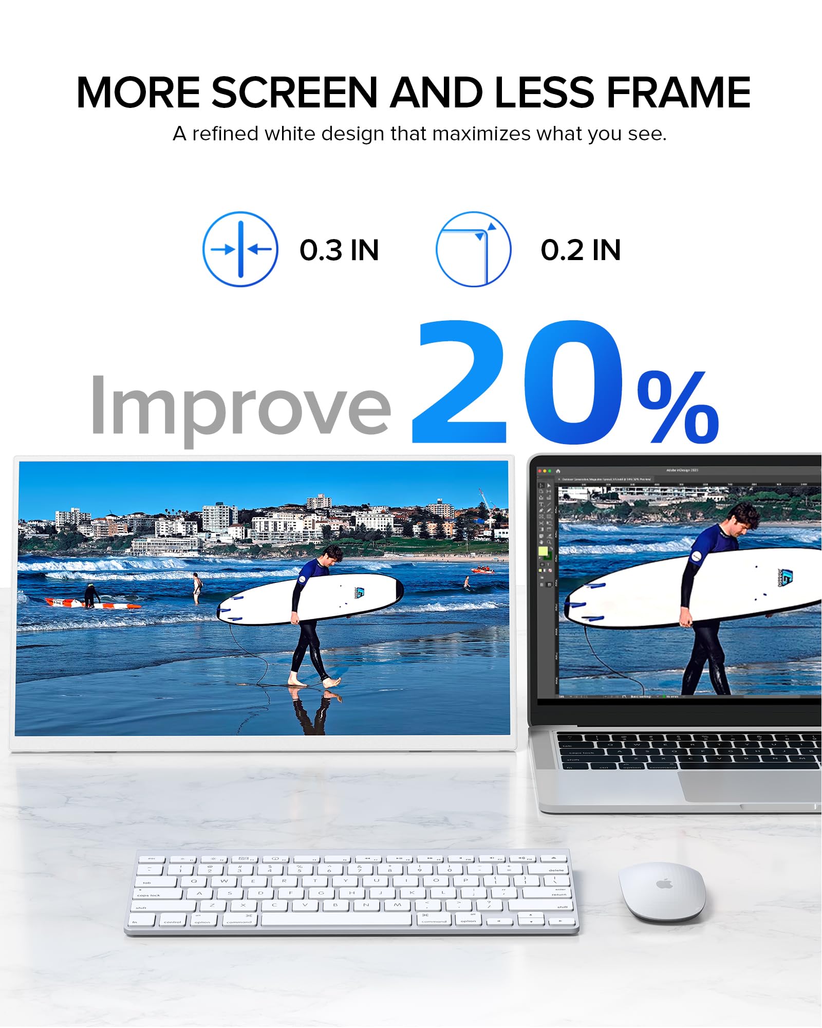 UPERFECT Monitor Portatile 15,6" 125% sRGB Schermo Esterno Bianco con Custodia, 2000:1 Contrasto FHD 1080P HDR Eyecare, Stand Regolabile 180° Integrato & VESA, Monitor Secondario per Laptop PC Mac