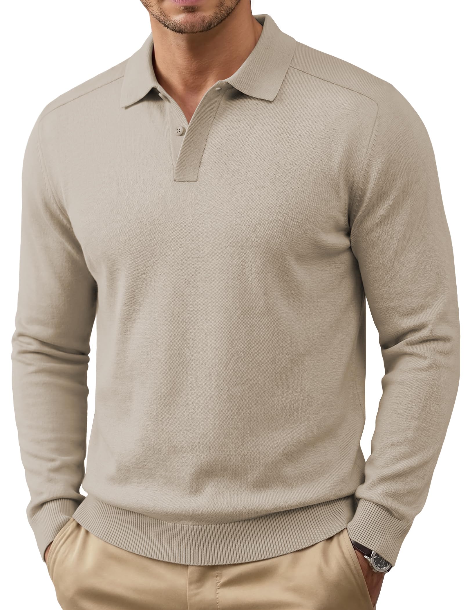 COOFANDY Mens Knit Polo Sweater Long Sleeve Polo Collared Pullover Sweaters