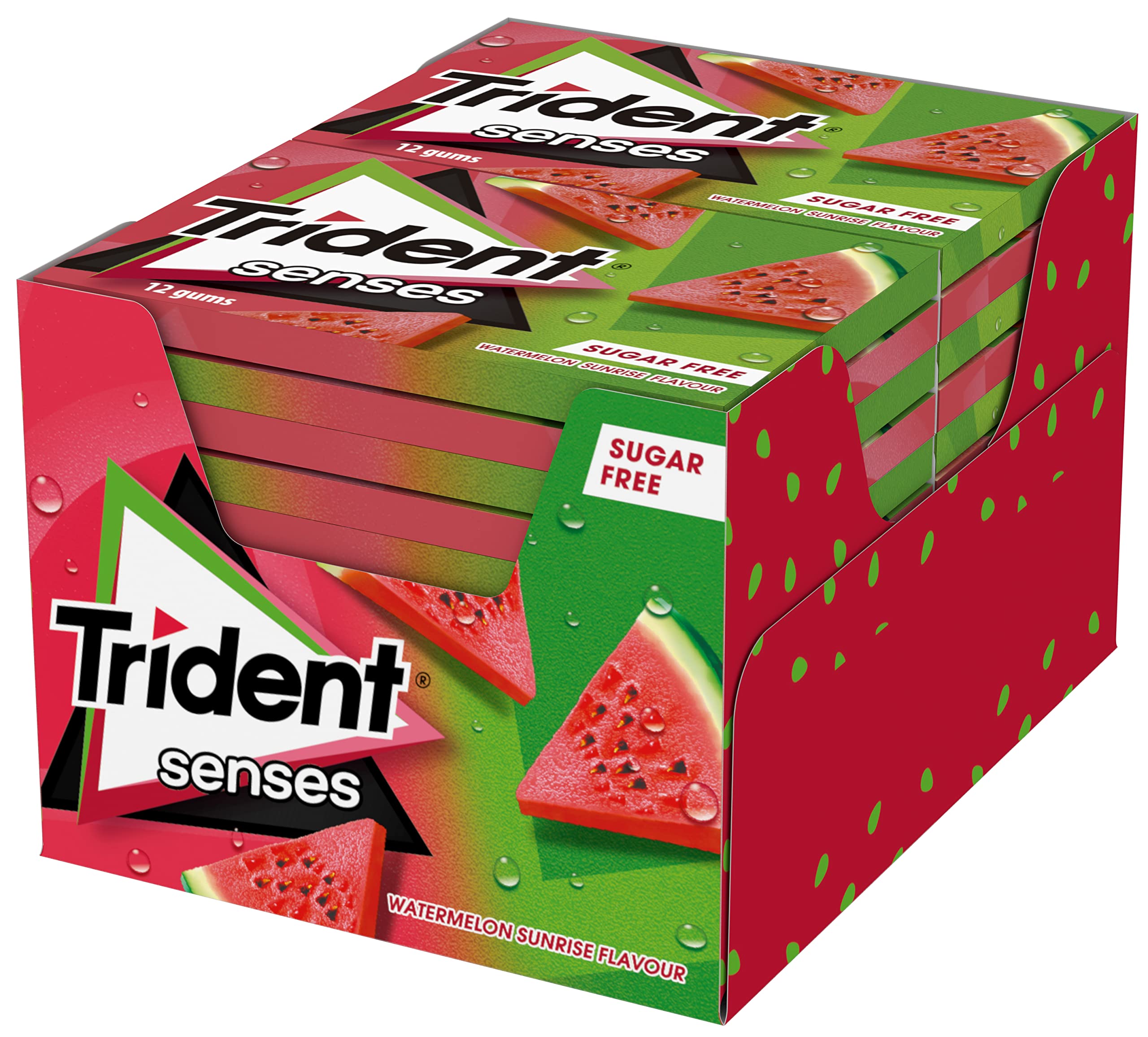 Trident Senses Watermelon Chicles sin Azúcar Sandía Paquete 12 x 23 g