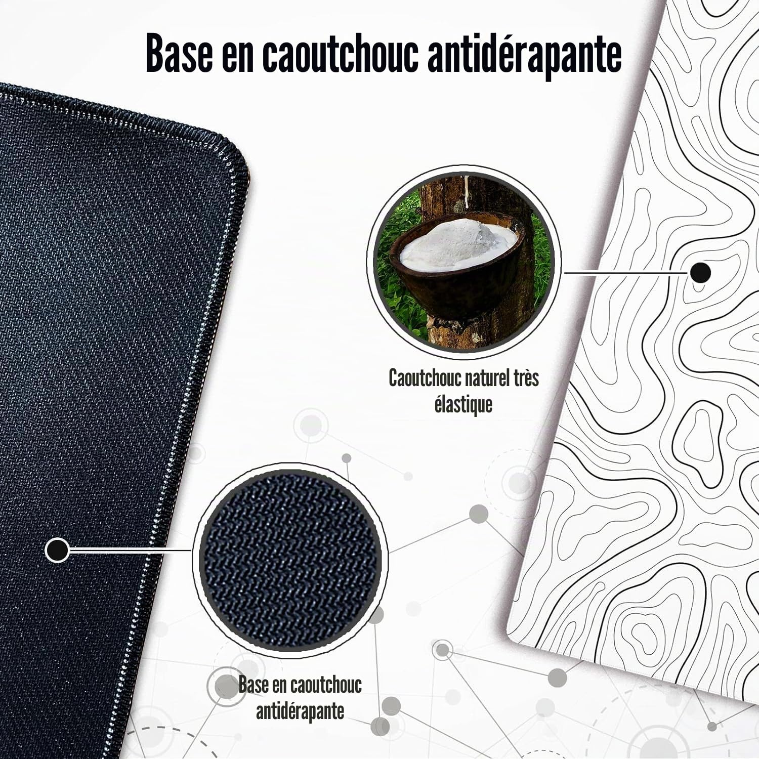Grand Tapis de Souris de Jeu Cartes Topographiques Bords Cousus Sous-Couche Antidérapante Blanc 80x30