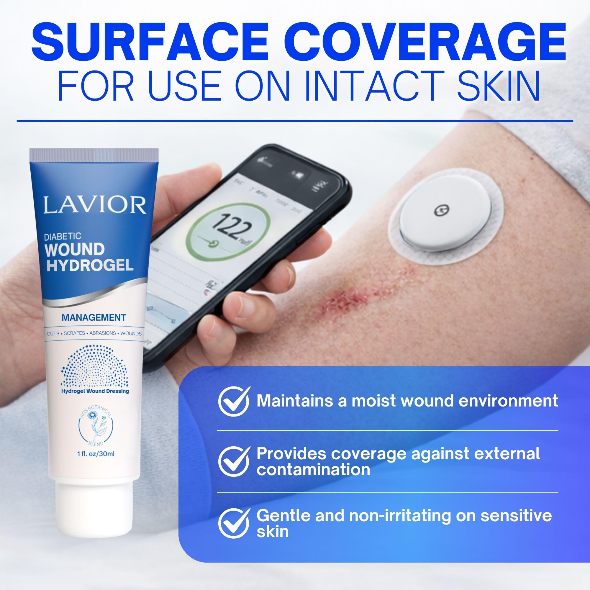 LAVIOR Diabetic Wound Hydrogel 1 oz – Hydrogel Dressing for Wounds, Cuts, Scrapes, CGM Sites & Minor Skin Injuries – Botanical Formula – Vegan – Made in USA — Amazon image 4