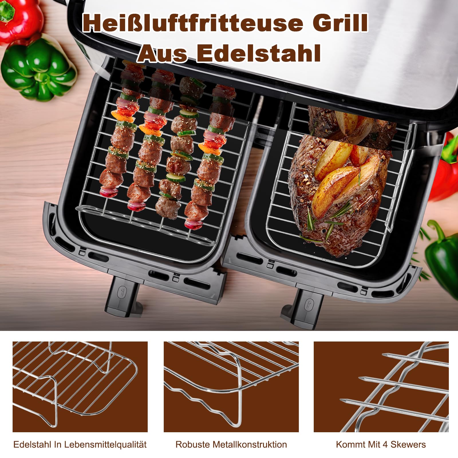 GMISUN Accessori per friggitrice ad aria calda, 10,4 l + 5,2 l + 5,2 l, 14 pezzi