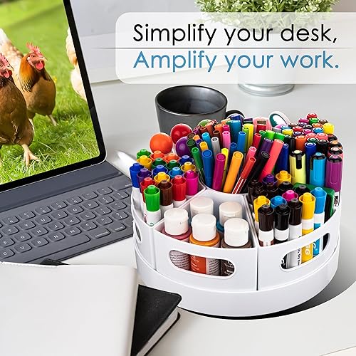 Miniatura 7 de Organizador de suministros de arte, organizador de escritorio extragrande giratorio de 360 con 7 compartimentos extraíbles, organizador de