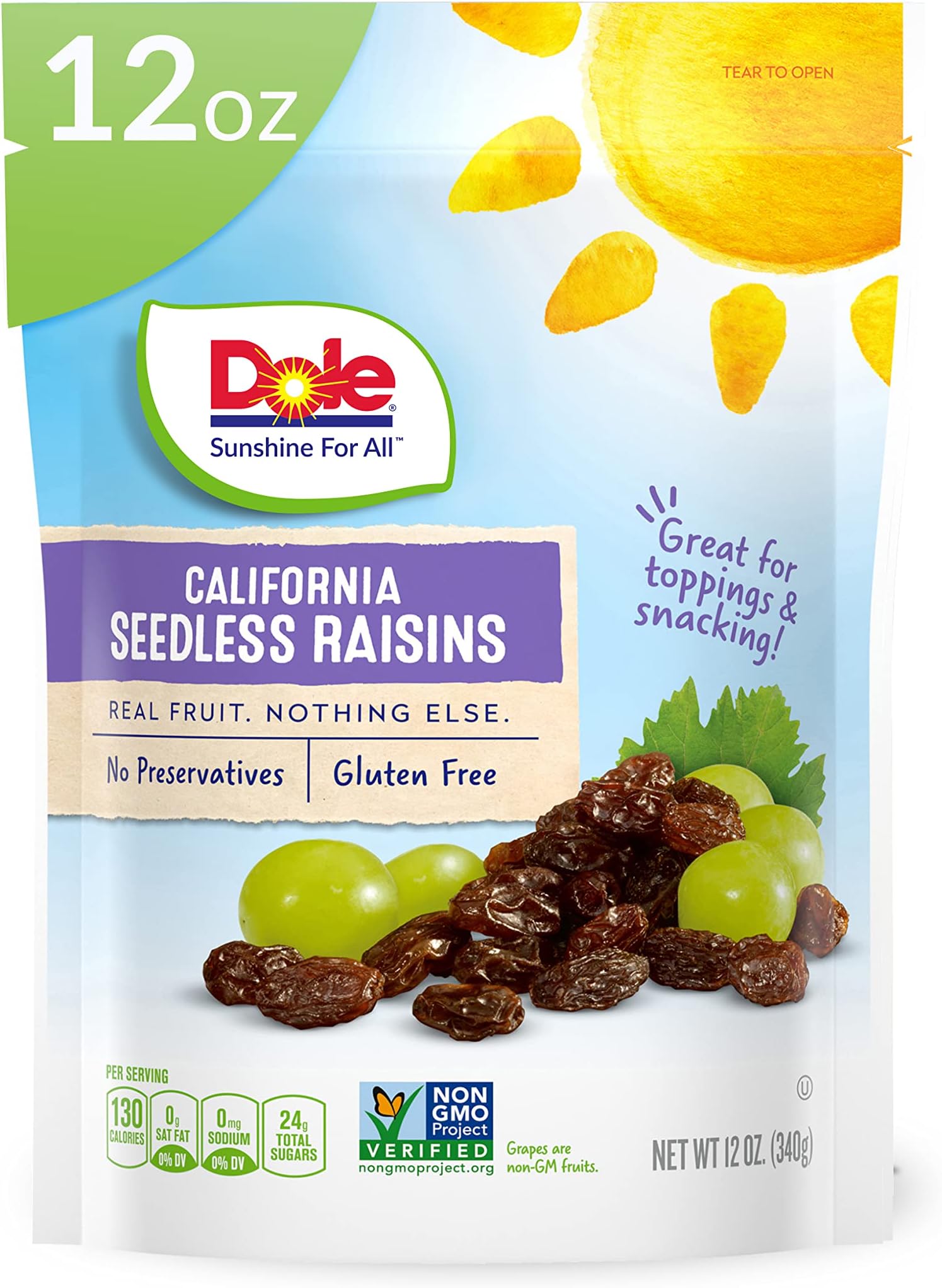 Dole California Seedless Raisins, Dried Fruit, Healthy Snack, 12 Oz