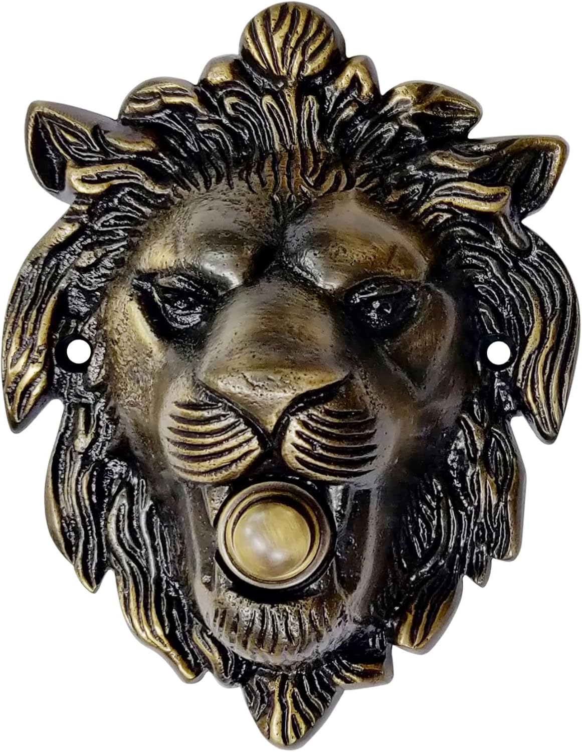 Akatva Lion Shaped Doorbell Button Replacement – Solid Brass Doorbell Ringer Button – Vintage Lion Decorative Bell Push Button with Rustic Handmade Design – Antique Brass Finish Large Lion Antique Brass