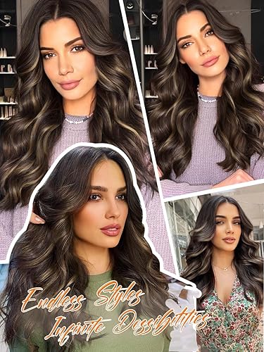 Miniatura 4 de Nnzes Pelucas con flequillo para mujer, largas y onduladas, encantadoras, pelucas sintéticas con flequillo de cortina, pelucas onduladas naturales