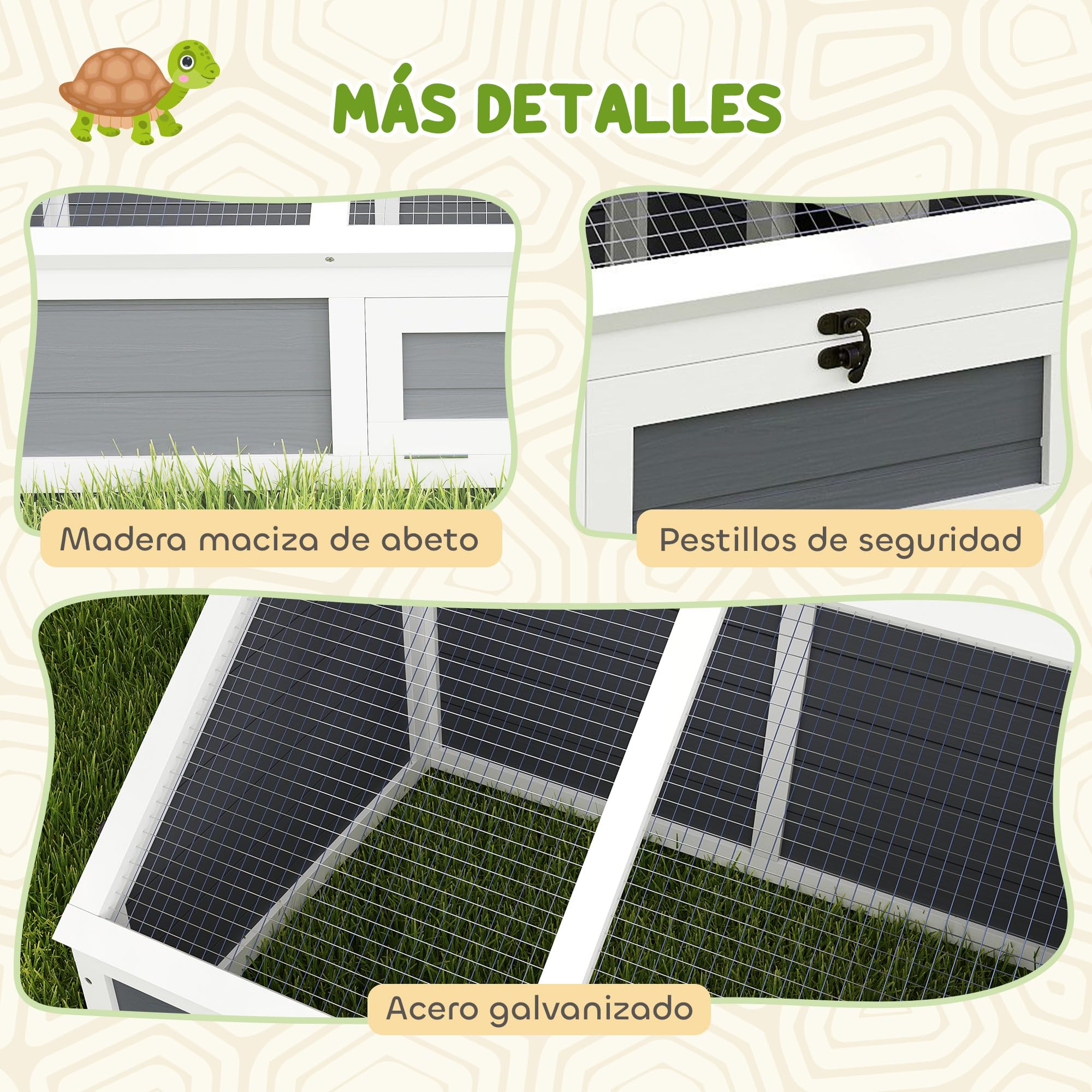 PawHut Casa para Tortugas de Madera, Terrario para Reptiles sin Base con Tapas Abatibles, Puerta Frontal Abrible y Pestillos de Seguridad, Caseta para Tortugas, 120x55x50 cm, Gris Claro