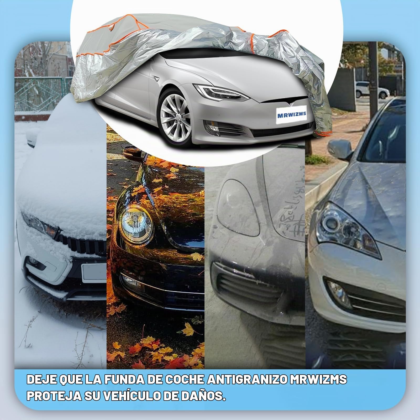 Funda Coche Exterior Antigranizo Cubierta Antigranizo 400 a 450 cm de Largo Funda Coche Antigranizo, Duradera Cubierta Anti Granizo.