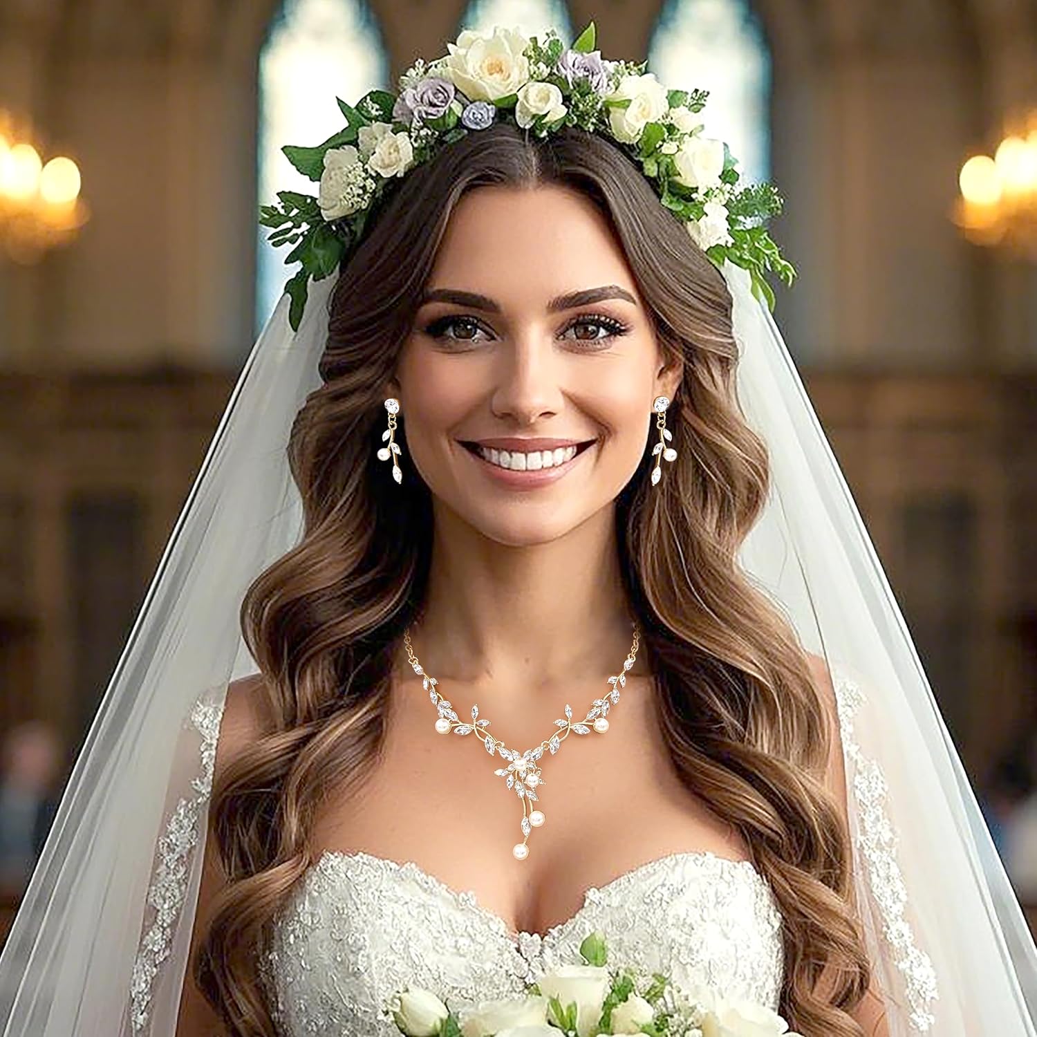 Oriamour Rhinestone Wedding Jewelry Sets for Bridal Women Crystal Necklace Bracelet Earrings Set Prom Jewelry Set for Brides - Image 3