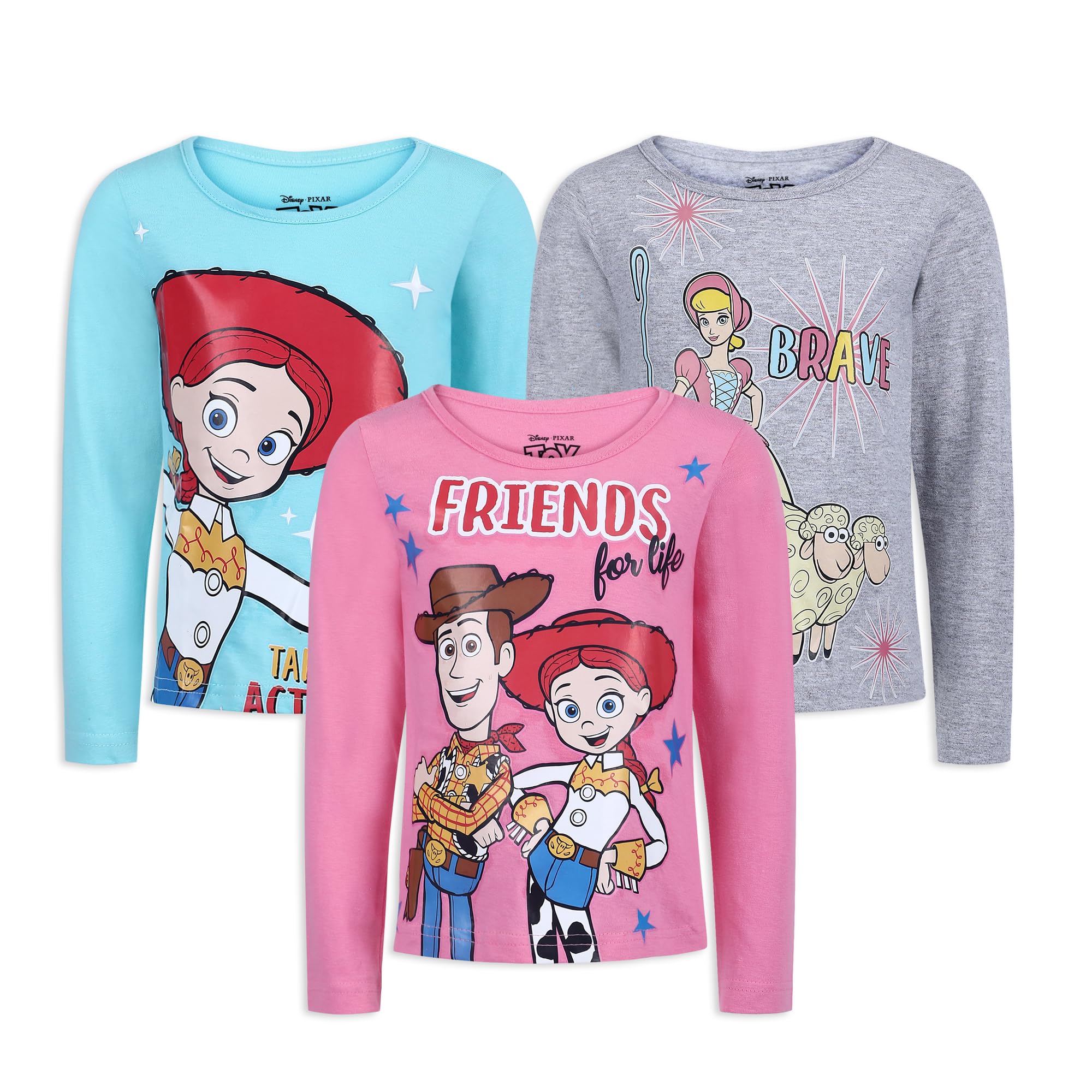 Disney Toy Story Girls 3 Pack Long Sleeve Graphic Tee Shirt for Toddler and Litte Kids