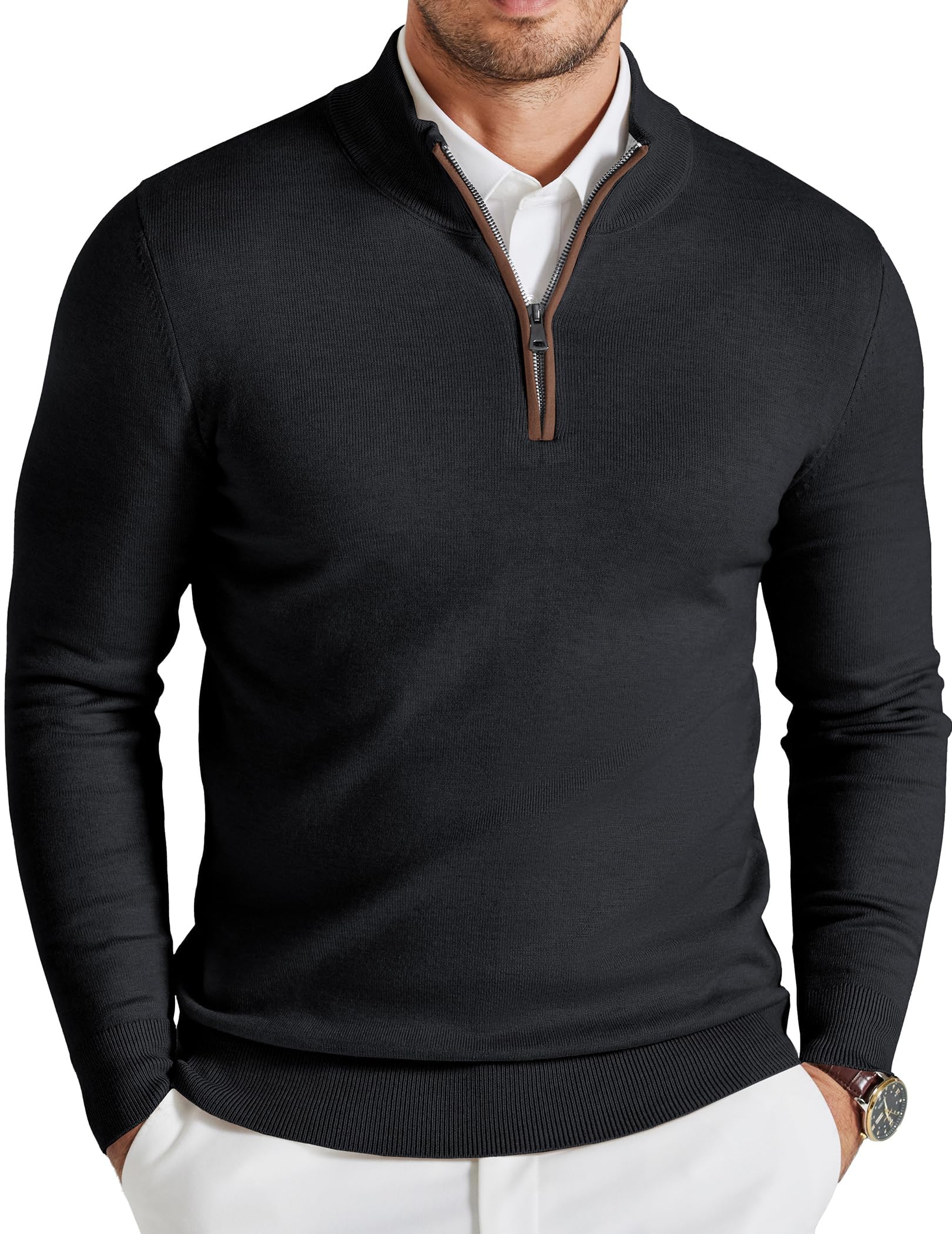 COOFANDY Maglione Uomo Maniche Lunghe Maglioni con Cerniera sul Collo Pullover Maglione Uomo Mezza Zip Maniche Pullover