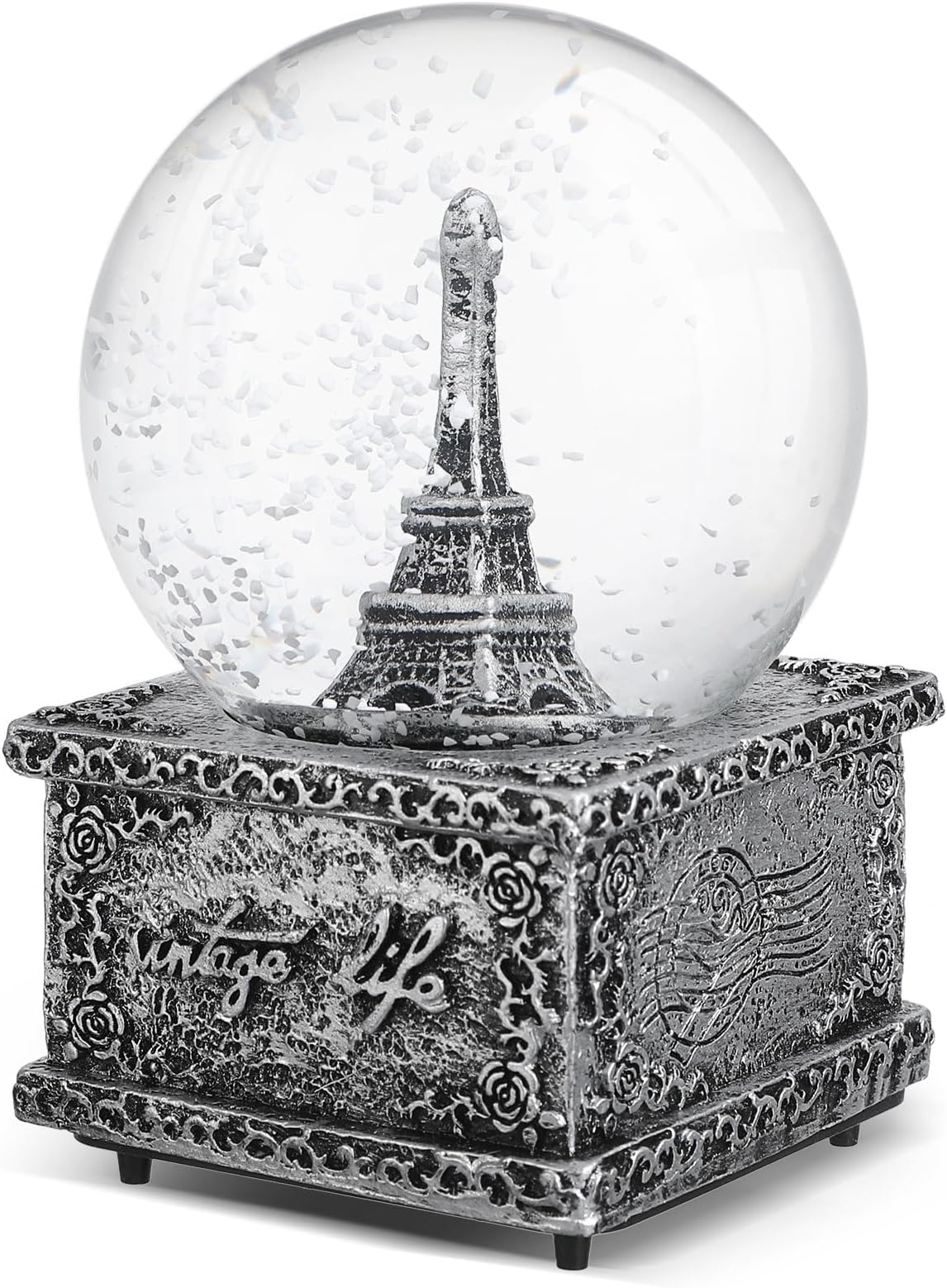 Crystal Ball Music Box Vintage Eiffel Tower Snowflake Music Box for Kids Christmas New Year
