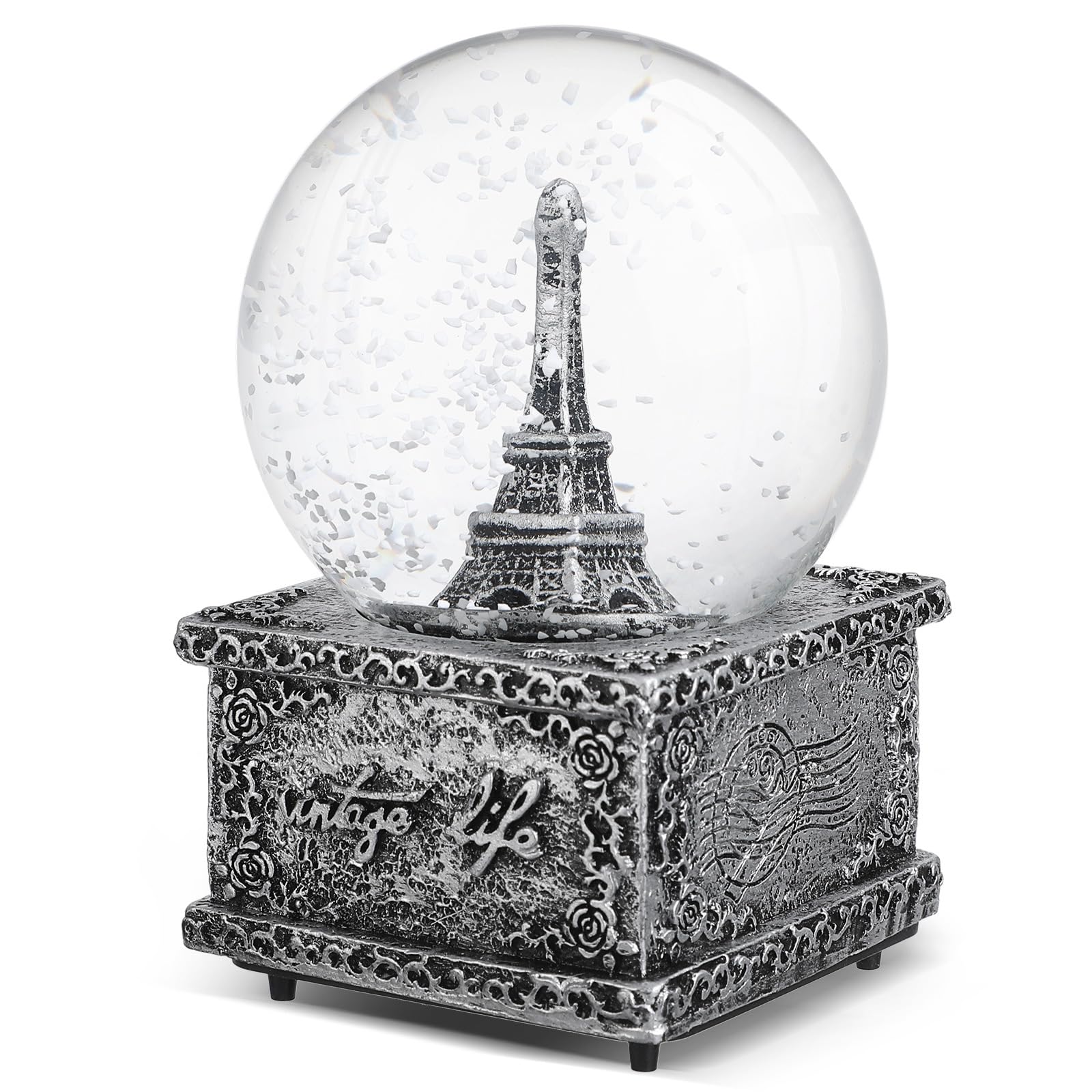 Crystal Ball Music Box Vintage Eiffel Tower Snowflake Music Box for Kids Christmas New Year