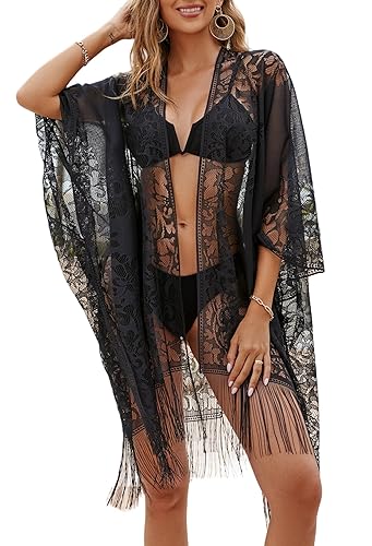 Sexy Elegant Lace Kimono Beach Cover Up for Women, Bathing