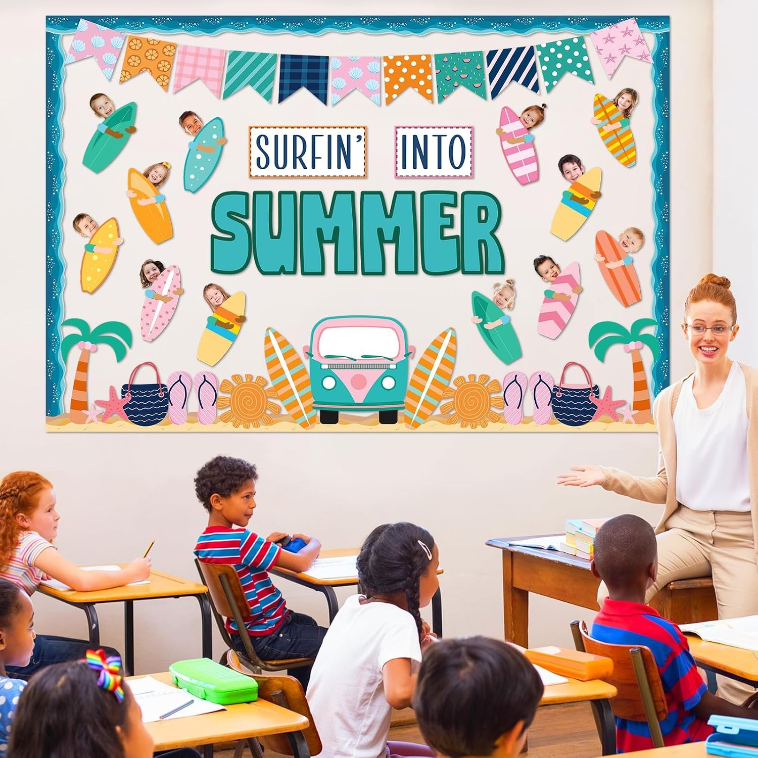 Summer Classroom Bulletin Board Decoration Set Summer Surfboard Surfing Bulletin Board Surfing Into Back to School Cutouts Hawaiian Ocean Beach Bulletin Boarders for School Classroom Wall Office Decor