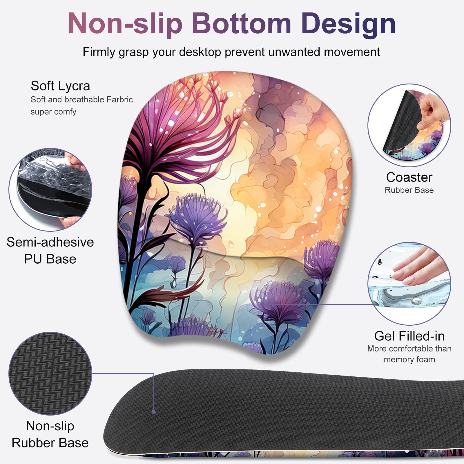 Alfombrilla de mouse grande 4 en 1, juego de reposamuñecas para teclado, alfombrilla ergonómica para mouse con soporte de muñeca, alfombrilla de escritorio con bordes cosidos, alfombrilla de