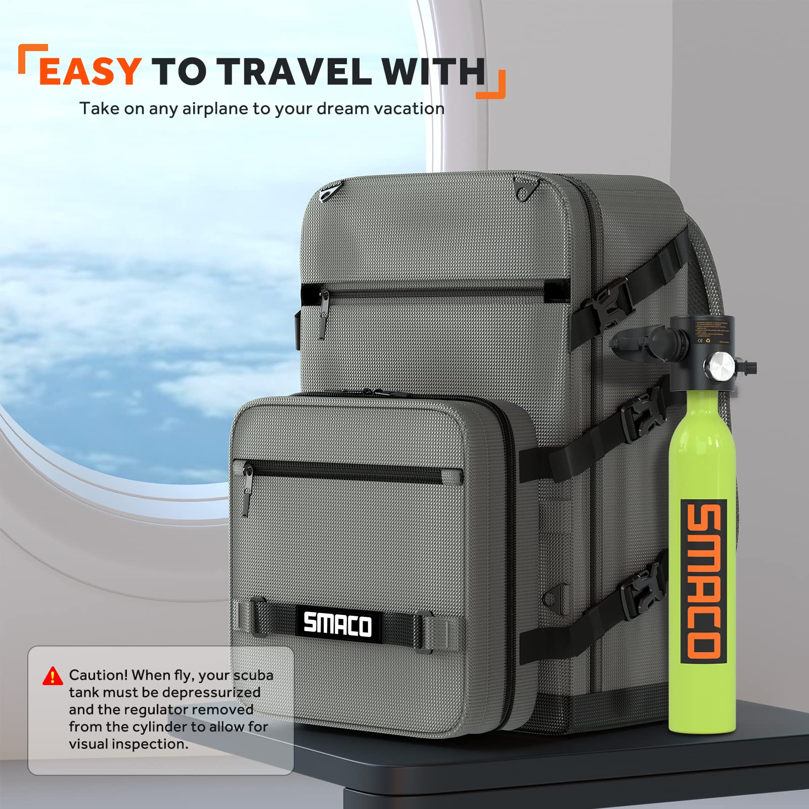 SMACO Mochila de buceo con bolsa pequeña desmontable, mochila de viaje para buceo, bolsa de buceo en seco para mini botellas de buceo, máscara de buceo, snorkel, aletas y más, gris, Portátil