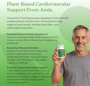 NatureCity True-Capros Amla Fruit Extract Supplement Polyphenol Antioxidant Power Supports Cardiovascular Heart Health (30 Veggie Capsules) Non-GMO Vegan Friendly and Soy Free