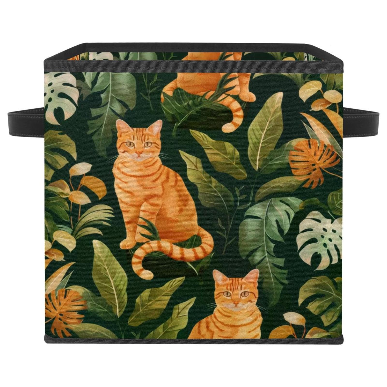 Boîte de rangement plantes et chats en tissu Oxford pliable 28cm