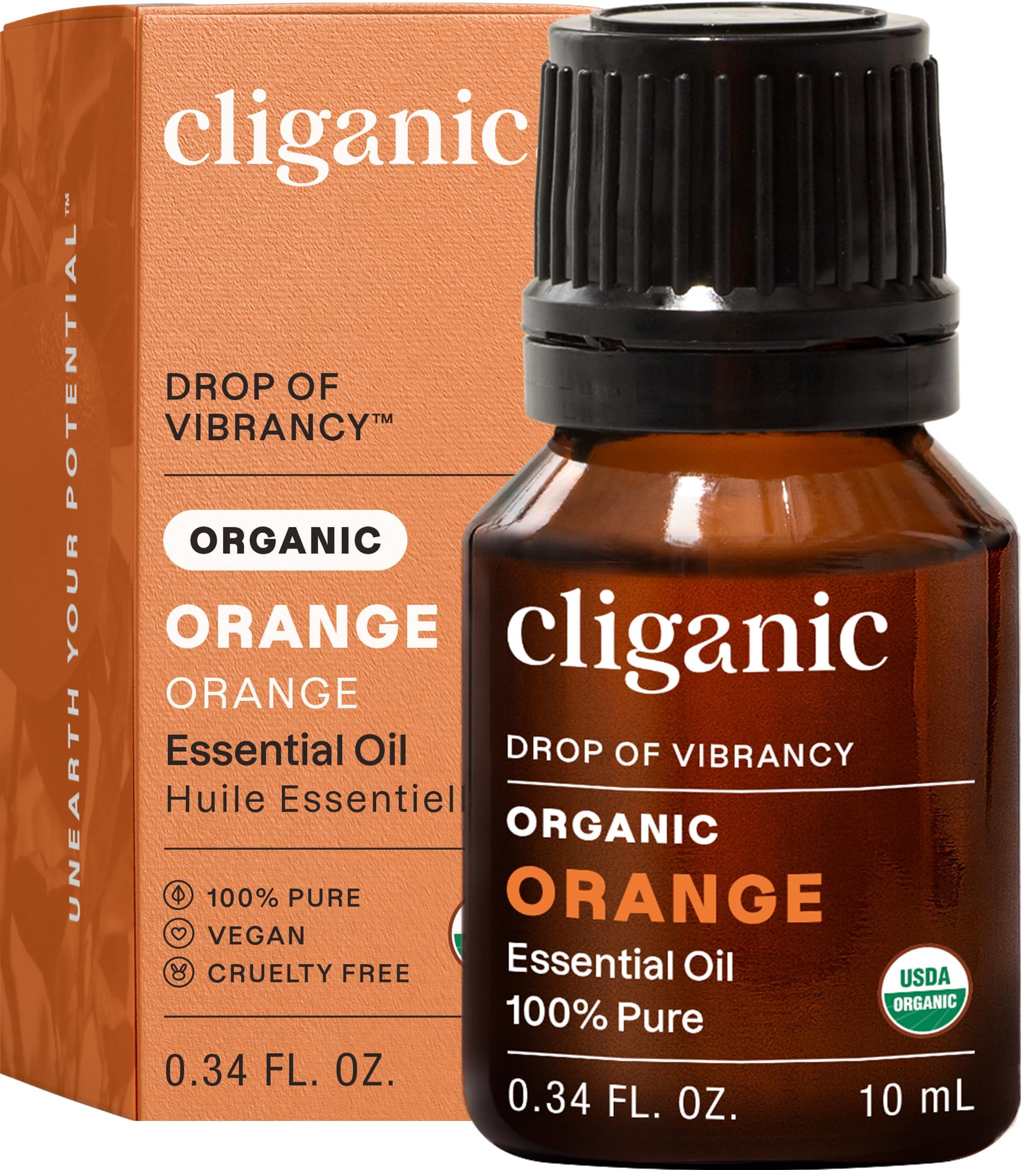 Cliganic Organic Sweet Orange Essential Oil, 10ml - 100% Pure Natural for Aromatherapy Diffuser | Non-GMO Verified (Packaging May Vary)