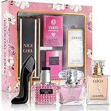 Mini juego de perfumes Essential de 4 piezas, juego de regalo de cumplea&ntilde;os para mujer, Eau De Parfum de 30 ml cada uno, perfume de vainilla y fragancia floral, talla de viaje duradera, C5, cristal rosa Verse, Nice Girl y Valentine