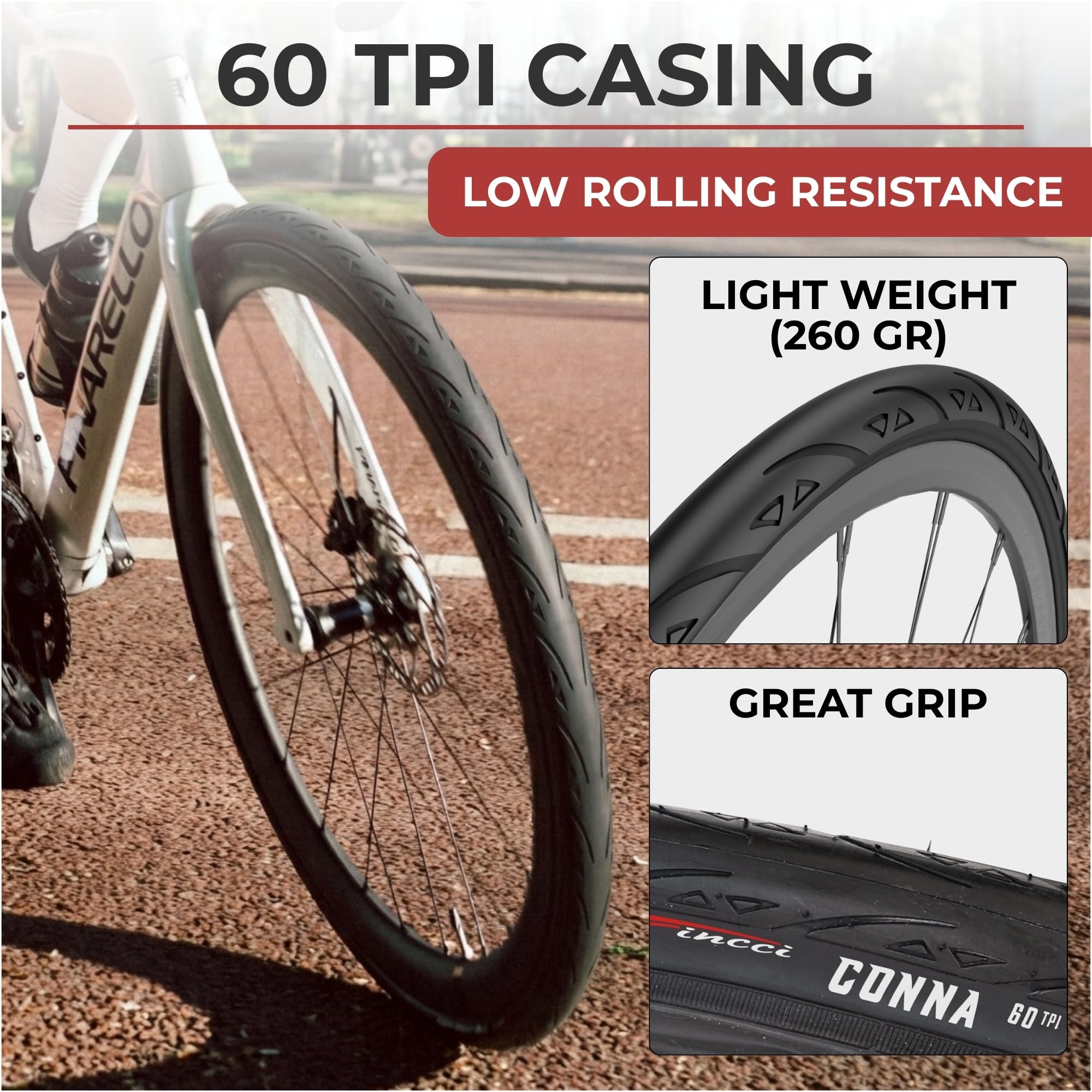 Fincci Copertoni Bici Corsa 700x23 (23-622) e 2 Camere d'aria Presta 60mm – Pneumatici Pieghevoli 60 TPI – Peso 250g con Protezione Antiforatura 1mm – Ideali per Strada e Rulli – 28 Pollici