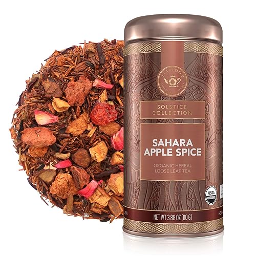 Teabloom Té de hierbas orgánico, té de hojas sueltas con especias de manzana Sahara, rooibos cálidos y dulces sin cafeína, certificado orgánico por