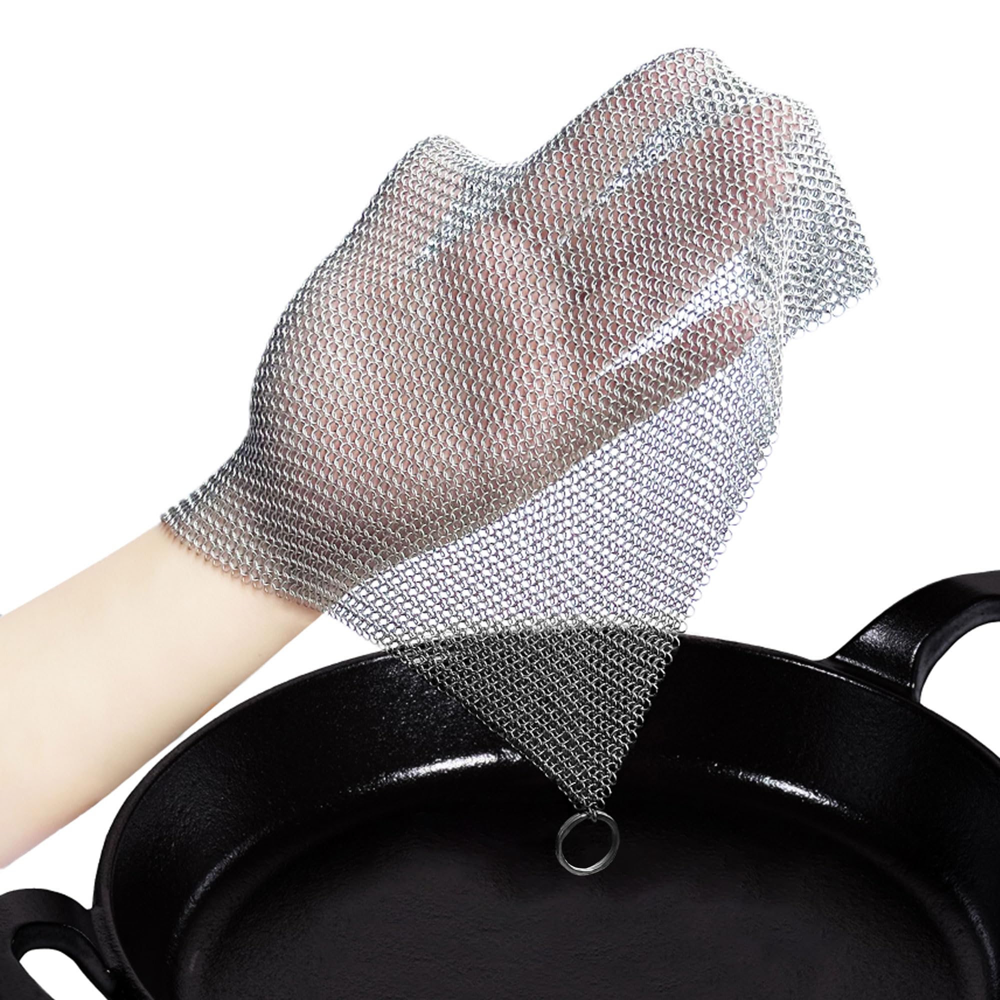 Cast Iron Cleaner 8 * 8" Upgraded Stainless Steel Chainmail Scrubber SJZSUNRUN 316L Metal Skillet for Pan, Camping, RV, BBQ, Baking, Vases, Barbecue Grill, Copper Cooker Cleaning