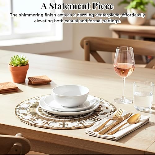 Miniatura 6 de Manteles individuales redondos con cuentas, hechos a mano con respaldo de poliéster para comedor, bodas, reuniones y decoración del hogar, paquete