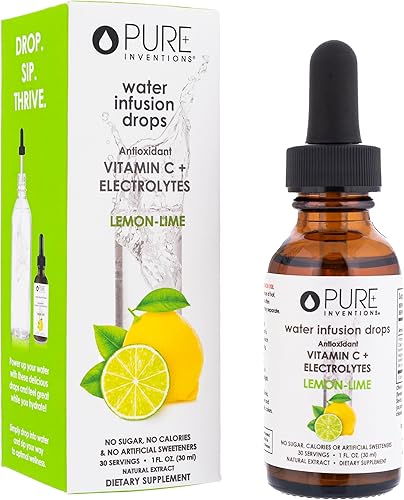 Pure Inventions - Gotas saborizantes de agua, vitamina C y electrolitos, antioxidante, sabor a lima limón, sin azúcar, calorías o edulcorantes