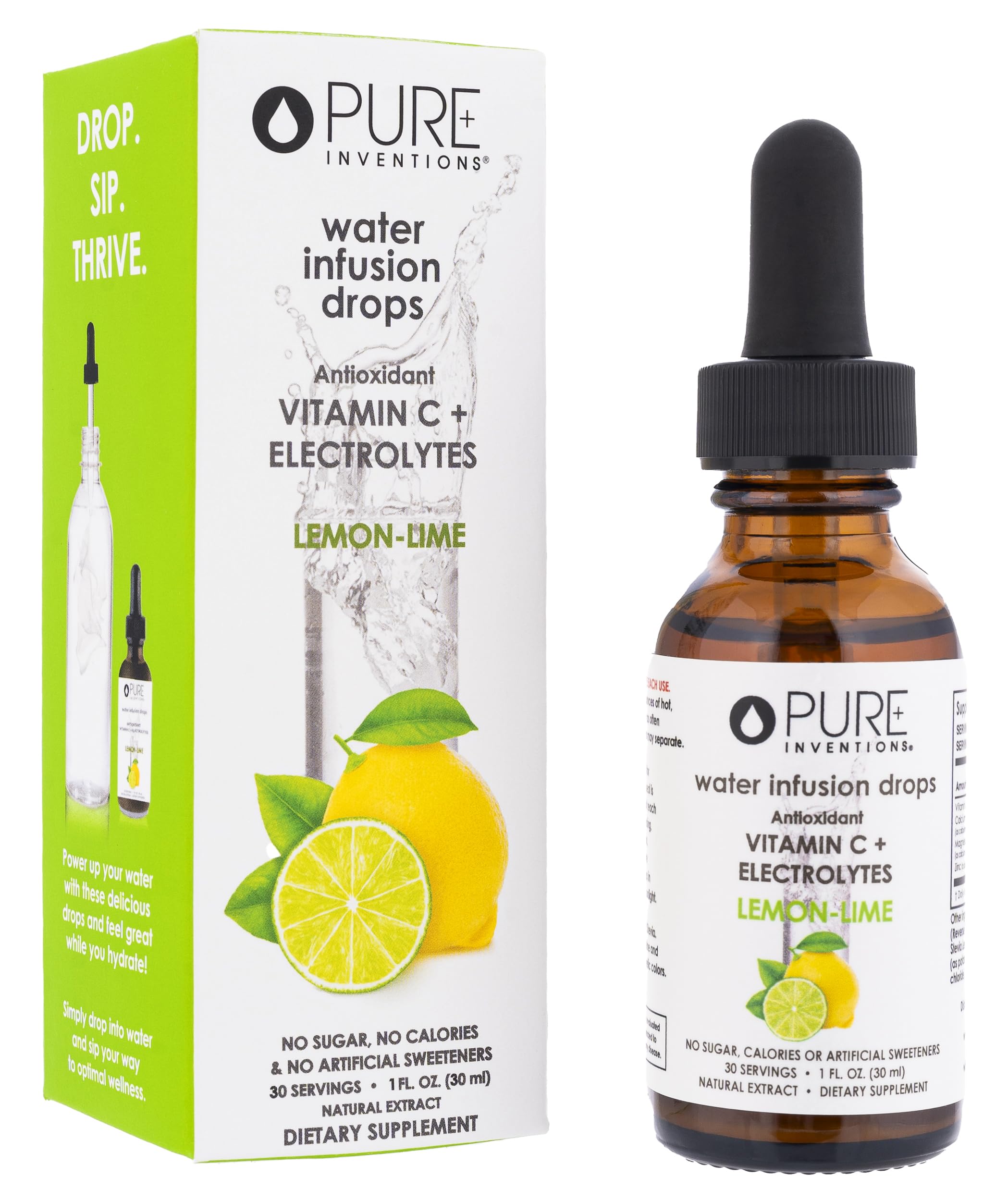 Pure InventionsLemon Lime Water Infusion Drops - Antioxidants, Vitamin C & Electrolytes - Health & Wellness Drink - Immunity Support -Sugar Free, Zero Calorie, No Artificial Sweeteners -30 Servings
