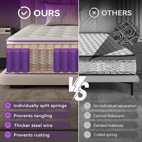 Miniatura 3 de Colchón híbrido de 12 pulgadas tamaño Queen en una caja, colchón certificado CertiPUR-US con espuma viscoelástica de gel y resortes en bolsillos,