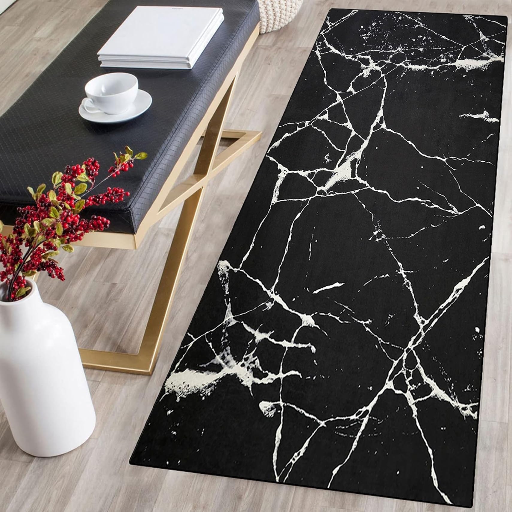 Passatoia Cucina 80 x 220 cm Antiscivolo, Idrorepellente, Facile da Pulire, Resistente, Lavabile Tappeto Runner Corridoio per Soggiorno Camera da Letto Corridoio, D