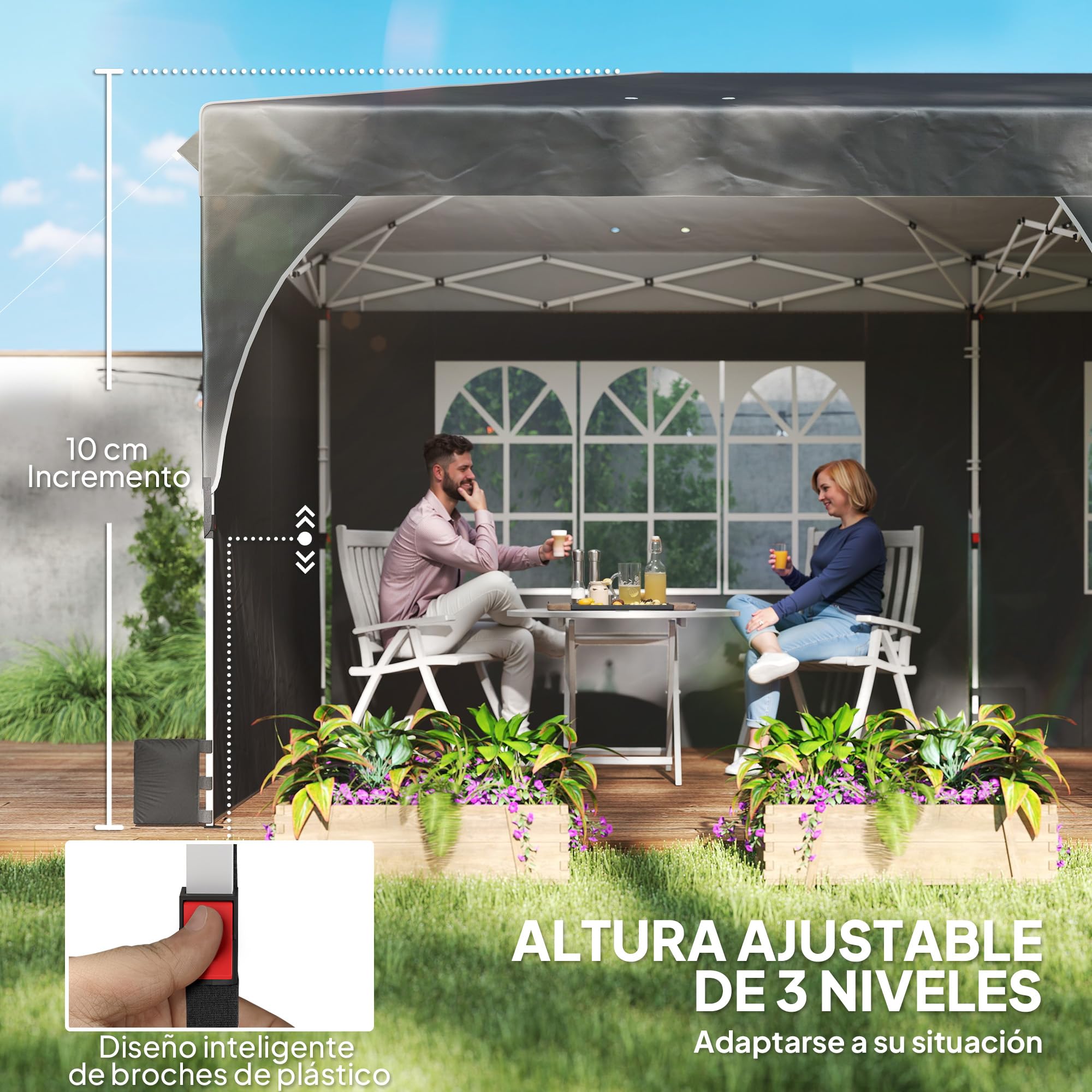 Outsunny Carpa Plegable 3x6 m Pop-up con 4 Laterales Extraíbles Gris | Cenador de Jardín, Tiras Reflectantes, Altura Ajustable, Sistema Central de Bloqueo, UPF50+, Impermeable, Bolsa Transporte