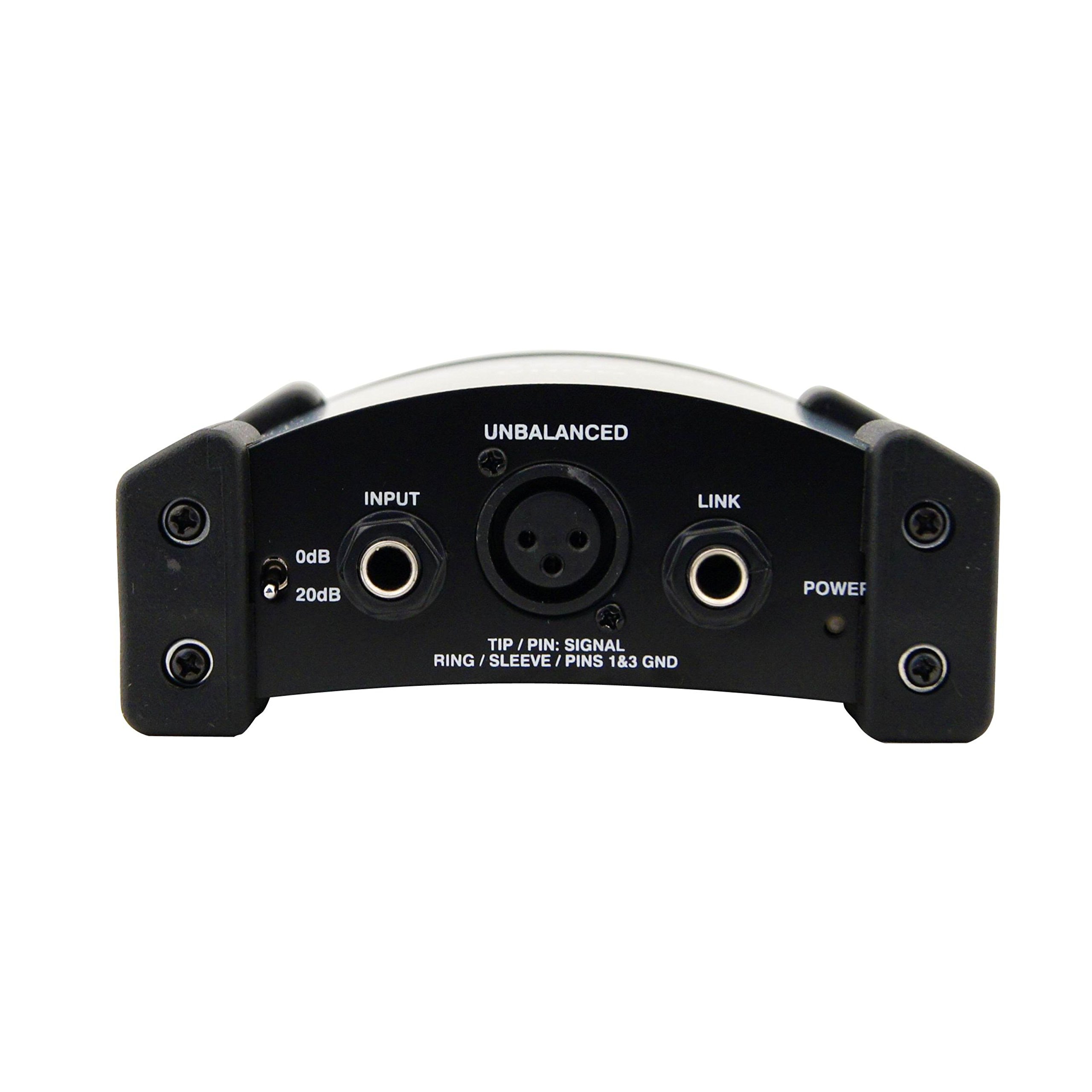 Fame Audio DI-100 Aktive DI-Box, Hochwertige Signalverarbeitung, 6,3 mm Klinken, XLR Input, Link Output, Eingangspegeldämpfung, Symmetrischer XLR Output, Ground-/Liftschaltung, Batterie- oder